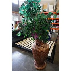 LARGE WICKER LOOK VASE W/ FLORALS