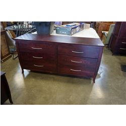 CANADIAN MADE SOLID MAPLE 6 DRAWER DRESSER WITH MIRROR, DARK MAHOGANY FINISH
