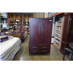 CANADIAN MADE SOLID MAPLE 2 PIECE WARDROBE CABINET WITH SHELF AND CLOTHES BAR, DARK MAHOGANY FINISH