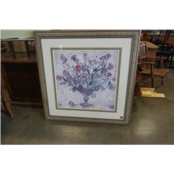 LARGE FLORAL PRINT IN SILVER GUILT FRAME