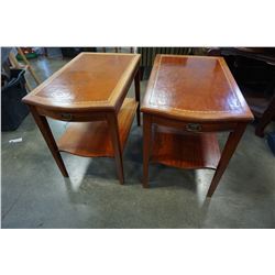 PAIR OF LEATHER INSERT 1 DRAWER END TABLES