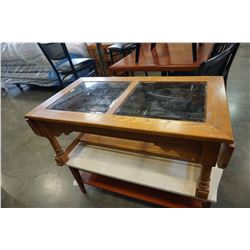 OAK GLASSTOP DROPLEAF COFFEE TABLE