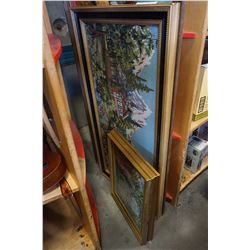 LARGE PRINT AND 3 CROSS STITCH PICTURES