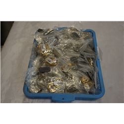 TRAY OF DOG TAGS MANCHURIAN CANDIDATE AND FIRST NATIONS KEYCHAIN PENDENTS