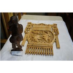 WOOD FIGURE AND EASTERN WALL ART