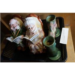 ROSEVILLE POTTERY CANDLE STAND AND 2 COIN BANKS