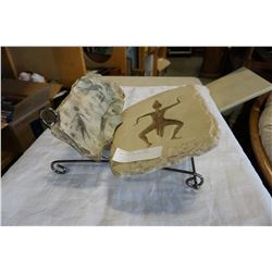 2 CAVE ROCK ART PIECES ON STAND