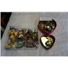 Image 1 : 2 CHOCOLATE HEART TINS AND TRAY OF WATCHES AND VARIOUS JEWELLERY