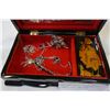 Image 3 : BLACK LAQUER MOTHER OF PEARL JEWELLERY BOX W/ STERLING STAMPED .925 JEWELLERY