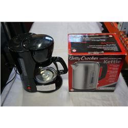 BETTY CROCKER CORDLESS STAINLESS STEEL KETTLE - AS NEW IN BOX AND COFFEE MAKER