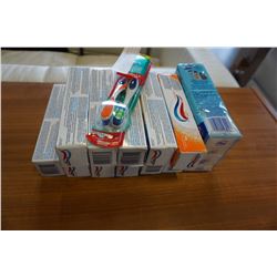 LOT OF 11 NEW TOOTHPASTE, 1 PACK OF DIAL SOAP AND TOOTH BRUSH BRAND NEW