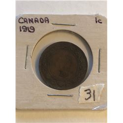 1919 Canada Large One Cent in Nice Vintage Holder
