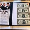 Image 1 : Uncut Sheet of 4 2003 1 Dollar Bills with Certificate in Leather Binder