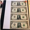 Image 2 : Uncut Sheet of 4 2003 1 Dollar Bills with Certificate in Leather Binder