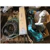 Image 1 : LOT OF MISC BUILDING SUPPLIES ( ROPE, HOSE, WIRE, PIPE INSULATERS, FAN, BOX OF PAINT, GOLF BAG)