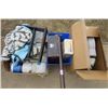 Image 1 : LOT OF 3 BOXES OF MISC. HOUSE HOLD (BRAND NEW SINGLE MATTRESS PAD, IRON, PAINT SUPPLIES)