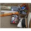 Image 1 : LOT OF 3 BOXES OF MISC HOUSEHOLD ITEMS (WOOD SHELF, BLIND, BOX OF FLAGSTONE EDGING, ETC)