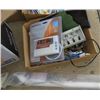 Image 2 : LOT OF 4 BOXES OF MISC TOOLS (NEW THERMOSTAT, DESKTOP CALCULATORS, CLEANERS, TOWEL RACK, ETC)