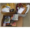 Image 1 : LOT OF 3 BOXES OF MISC HOUSEHOLD (BRASS BATHROOM TAPS, STOVE BURNERS, SPICE RACK, 3 WOOD TOILET SEAT