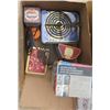 Image 3 : LOT OF 3 BOXES OF MISC HOUSEHOLD (BRASS BATHROOM TAPS, STOVE BURNERS, SPICE RACK, 3 WOOD TOILET SEAT