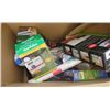 Image 1 : LARGE BOX OF MISC HOUSEHOLD REPAIR ITEMS (NEW WALLPAPER, CAR CLEANERS, SNOW BRUSHES, CLEANING WAND,