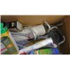 Image 2 : LARGE BOX OF MISC HOUSEHOLD REPAIR ITEMS (NEW WALLPAPER, CAR CLEANERS, SNOW BRUSHES, CLEANING WAND,