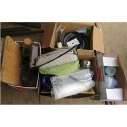 LOT OF 4 BOXES MISC KITCHEN WARE (PLATES, CUTLERY, KNIVES, MUGS, CUTTING BOARD, ETC)