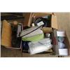 Image 1 : LOT OF 4 BOXES MISC KITCHEN WARE (PLATES, CUTLERY, KNIVES, MUGS, CUTTING BOARD, ETC)