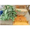 Image 1 : LOT OF 3 SHELVES AND ARTIFICIAL PLANT ( 2 WOOD SHELVES, 1 WICKER)