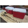 Image 1 : LOT OF CAMPING ITEMS (2 COOLERS, FISHING RODS, ETC…) *COLEMAN, THERMOS*