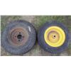 Image 1 : LOT OF 2 YARD TRACTOR TIRES (GOODYEAR AND TRANSMASTER) *WITH RIMS* (4 PLY RATING) *5.70-5.0-8* (16-6