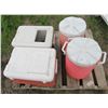 Image 1 : LOT OF 4 COOLERS (2 X COLEMANS 20.5"L X 12"D) *2 X RUBBMAID WATER COOLERS 5 GALLON*