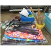 Image 1 : LOT OF MISC ITEMS (FOLDING CAMP CHAIRS, 2 X BOOGIE BOARDS, CRUTCHES, GOLF CLUBS, ETC)