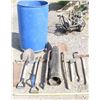 Image 1 : LOT MISC TOOLS (FIREMANS AXE, ROLL OF TAR PAPER, 3 X SHOVELS, ETC)