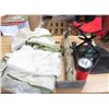 Image 1 : LOT OF CAMPING ITEMS (2 X TENT FLIES 5' X 6') *FOLDING CHAIR, FLASHLIGHT, CAMPER JACK*