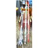 Image 1 : LOT OF SKI EQUIPMENT (2 X SKIS; GREEN AND WHITE 6.5' LONG, RED 6' LONG) *4 X PAIRS OF POLES*