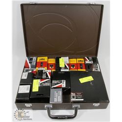 LOT OF VARIOUS HOLE SAW BITS, IN METAL CASE