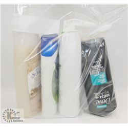 BAG OF ASSORTED BODY WASH, SHAMPOO, AND