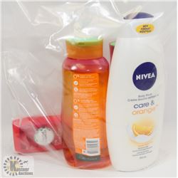 BAG OF ASSORTED BODY WASH, SHAMPOO, CONDITIONER