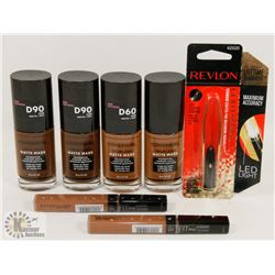 BAG OF ASSORTED COLOR LIQUID FOUNDATION, TWEEZERS,