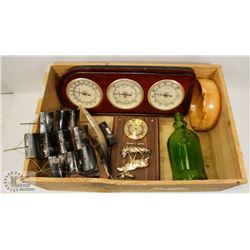 VINTAGE LOT INCLUDES GENUINE HORN SHIP, BAROMETER,