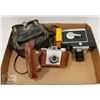 Image 1 : BOX OF OLD CAMERAS WITH CASES, LENS AND FILM