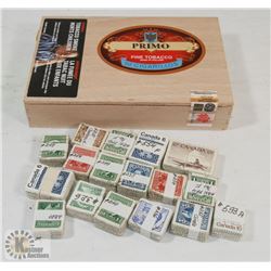 CIGAR BOX FULL OF 100 LOT VINTAGE CANADIAN STAMPS