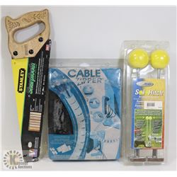 FLAT WITH SOLO  ALIGNMENT HITCH,  CABLE TIE, SAW