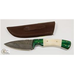 DAMASCUS BLADE GREEN AND WHITE SWIRL HANDLE