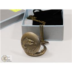 NEW BRONZE POCKET WATCH FISH FACE BRONZE CHAIN