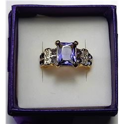 2)  EMERALD CUT AMETHYST RING SET IN