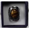 Image 1 : 4)  OVAL TIGERS EYE STATEMENT RING SET IN