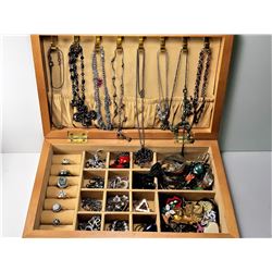 10)  INLAID WOODEN JEWELRY BOX AND