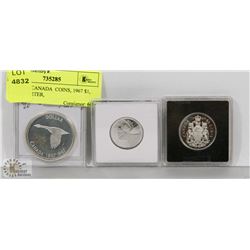 LOT OF 4 CANADA  COINS, 1967 $1, 1984 QUARTER,